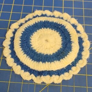 Vintage Handmade Blue and White Crochet 7.5" Hot Pad